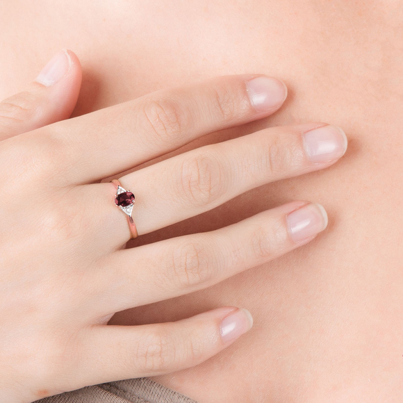 14K. SOLID GOLD RING WITH DIAMONDS & GARNET (Rose Gold) - Picture 4 of 4